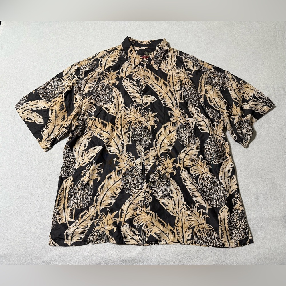 Bamboo Cay Pineapple Print Black Hawaiian Button Up Shirt Mens 2XL
